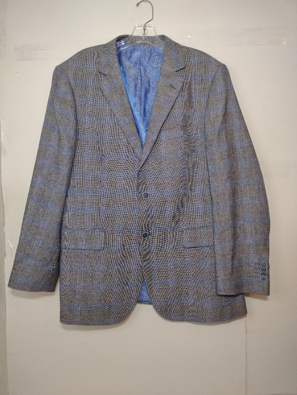 Classic Gray & Blue Plaid Men's Blazer